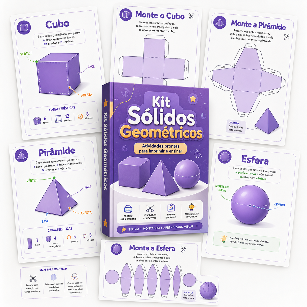 Kit Sólidos Geométricos com cartazes e modelos para montar